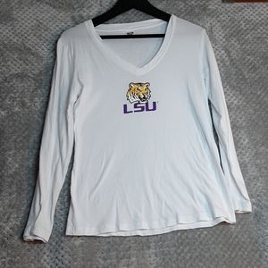 Lsu white v-neck long sleeve